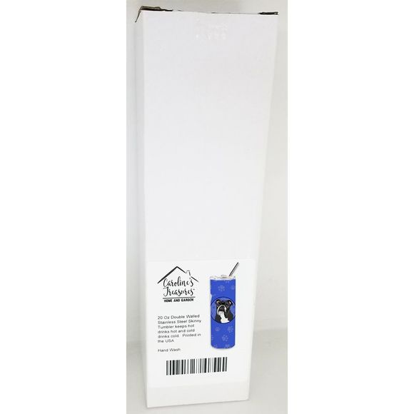 English Bulldog Black and White  Stainless Steel 20 oz Skinny Tumbler, Blue - Picture 4 of 4